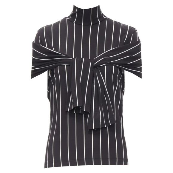 Balenciaga vertical stripe tie sleeve turtleneck top